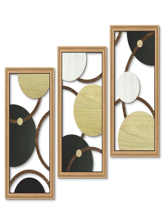 Putuo Decor Modern Geometric Cut-Out Wall Art Set of 3, Black Gold Circle Wall Panels for Living Room Bedroom Office, 3D Layered Abstract Metal Look Wall Decor - Image 1